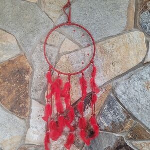 Dreamcatcher Red Bead Feather Details